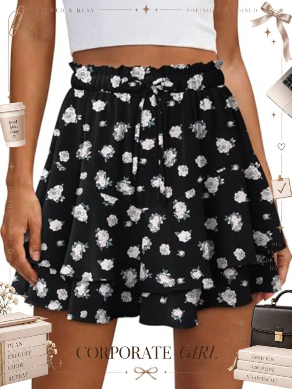 Flowy Chiffon Mini Skort with Built-in Shorts Ruffle Tennis Skirt